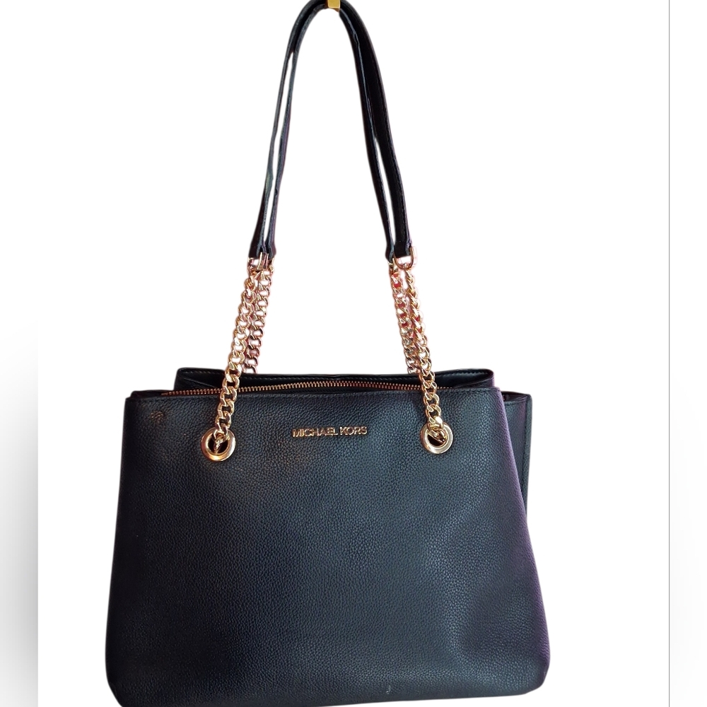 Michael Kors Black Shoulder Bag with Gold Accents